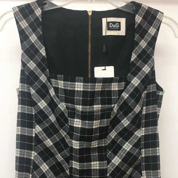NWT DOLCE & GABBANA Black White Plaid Tartan Dress - Picture 2 of 9